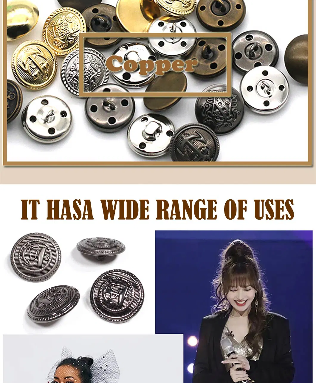 Custom Design Zinc Alloy Brand Logo Embossed Metal Sewing Button Accessory Garment Blazer Suit Coat Shank Button