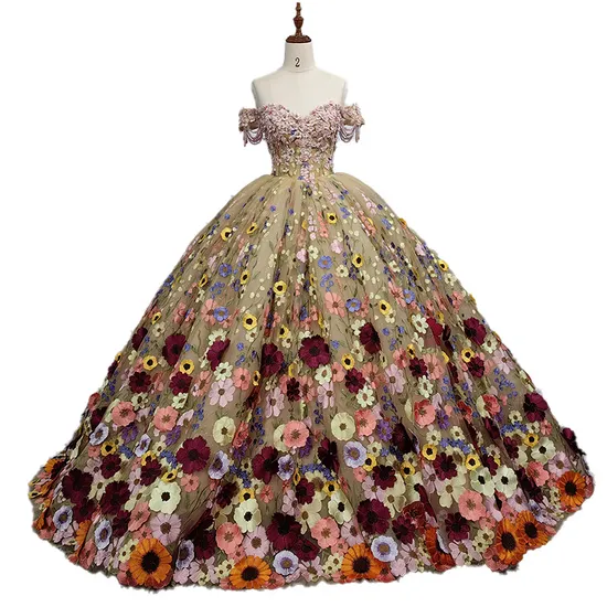 Vestidos de fiesta de novia de color rosa con hombros descubiertos, vestidos de quinceañera de tul con encaje Z3032